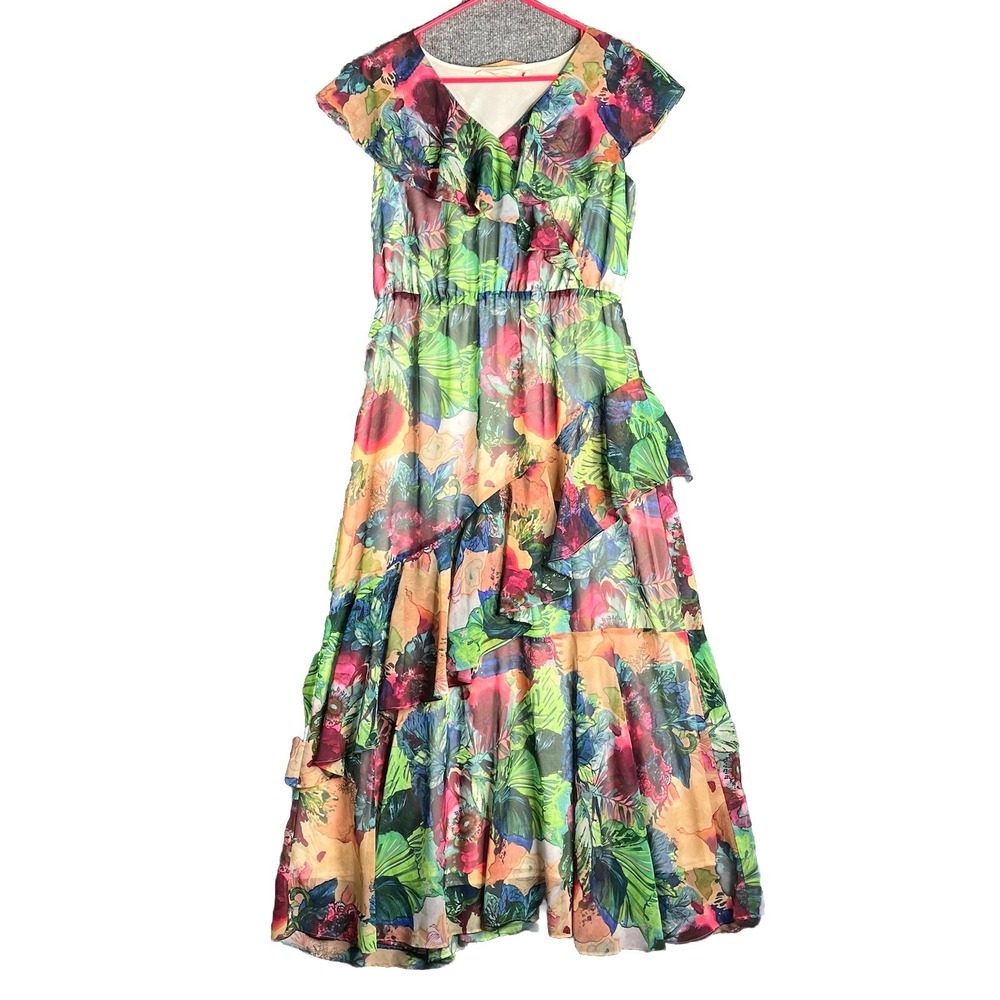 Soft Surroundings Ambrosia Tiered‎ Maxi Dress Planterly Floral Women Small